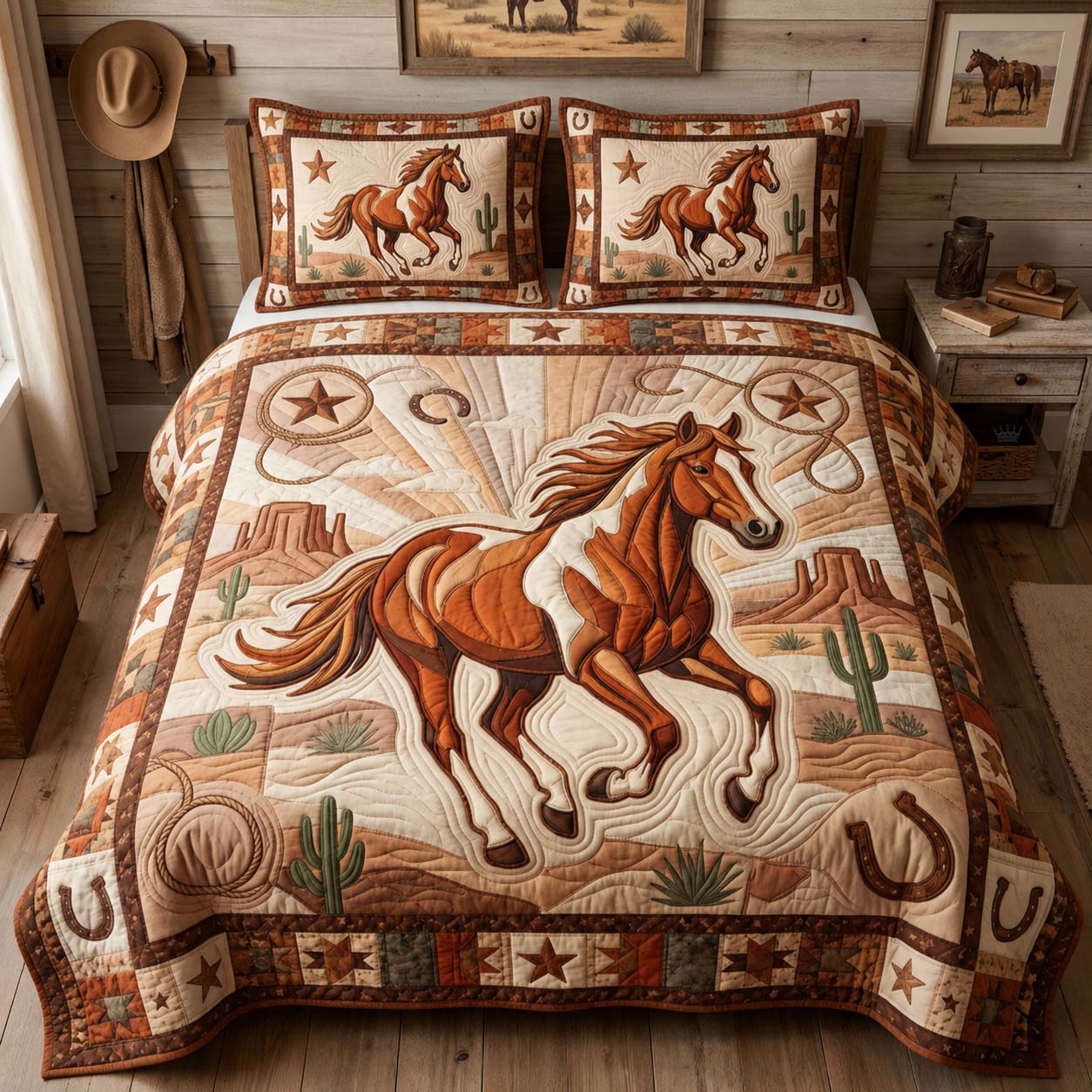Sunset Mustang Spirit 3-Piece Quilted Bedding Set GDTONTD1204