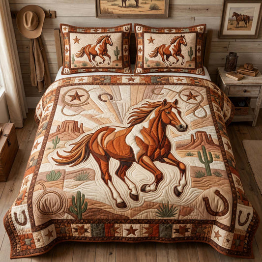 Sunset Mustang Spirit 3-Piece Quilted Bedding Set GDTONTD1204