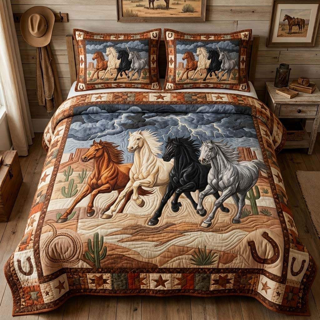 Storm Wild Horses 3-Piece Quilted Bedding Set GDTONTD1205