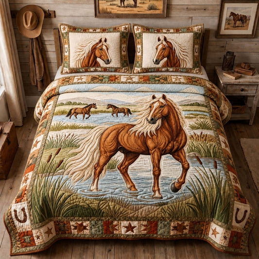 River Valley Horse 3-Piece Quilted Bedding Set GDTONTD1206