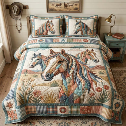 Patchwork Horse Dream 3-Piece Quilted Bedding Set GDTONTD1208