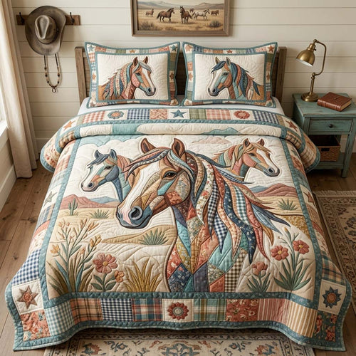 Patchwork Horse Dream 3-Piece Quilted Bedding Set GDTONTD1208
