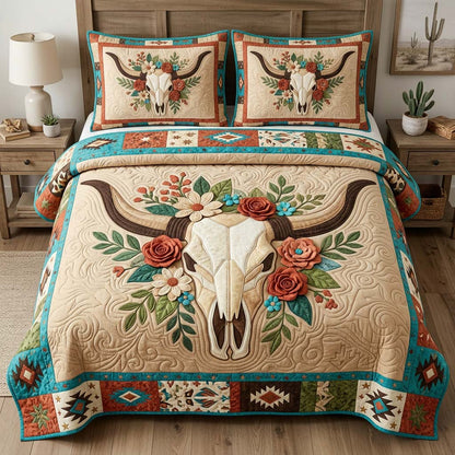 Desert Bloom Skull 3-Piece Quilted Bedding Set GDTONTD1210