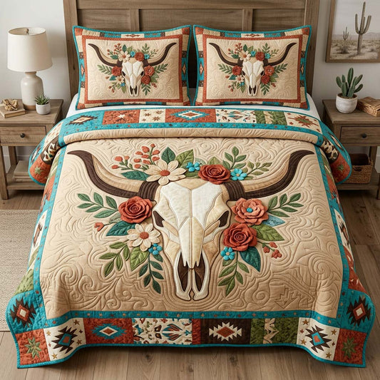 Desert Bloom Skull 3-Piece Quilted Bedding Set GDTONTD1210
