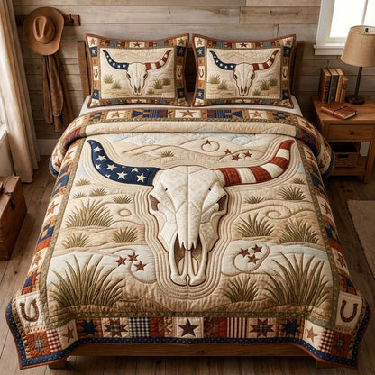 Patriotic Longhorn 3-Piece Quilted Bedding Set GDTONTD1211