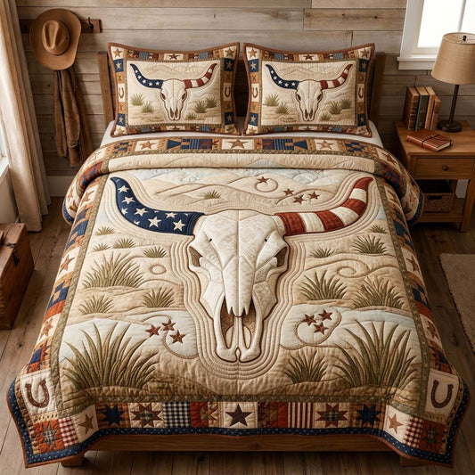 Patriotic Longhorn 3-Piece Quilted Bedding Set GDTONTD1211