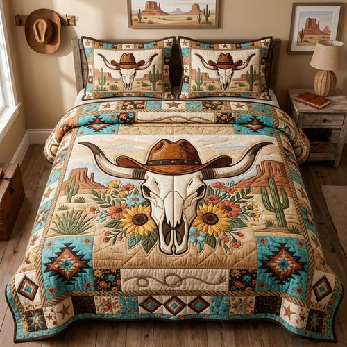 Cowboy Desert Skull 3-Piece Quilted Bedding Set GDTONTD1212