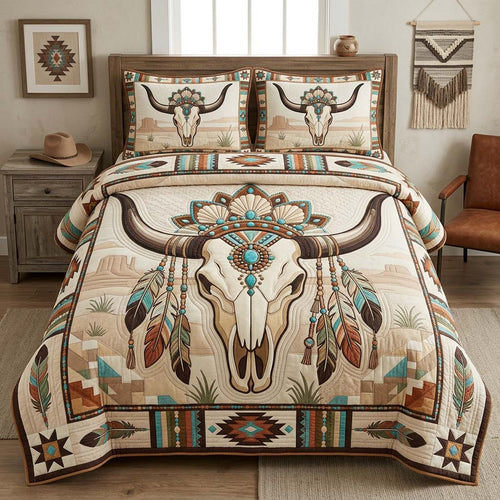 Boho Skull Charm 3-Piece Quilted Bedding Set GDTONTD1216
