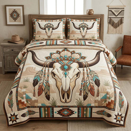 Boho Skull Charm 3-Piece Quilted Bedding Set GDTONTD1216