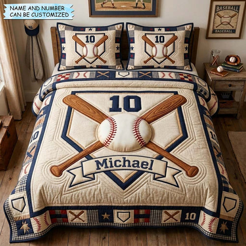 Crossed Bats Crest 3-Piece Quilted Bedding Set QTCUZ GDTONTD1238