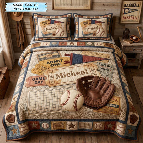 Vintage Ticket Collage 3-Piece Quilted Bedding Set QTCUZ GDTONTD1239