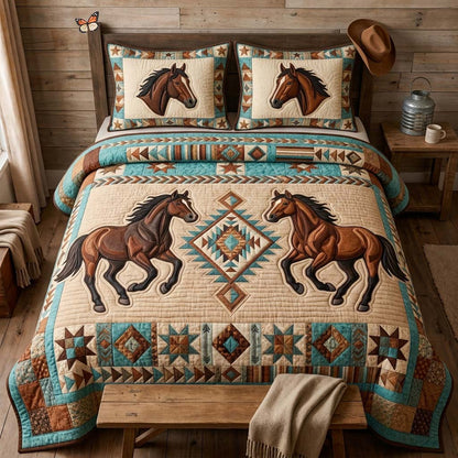 Twin Horse Spirit 3-Piece Quilted Bedding Set GDTONTD1313