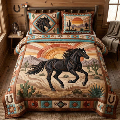 Midnight Desert Horse 3-Piece Quilted Bedding Set GDTONTD1314