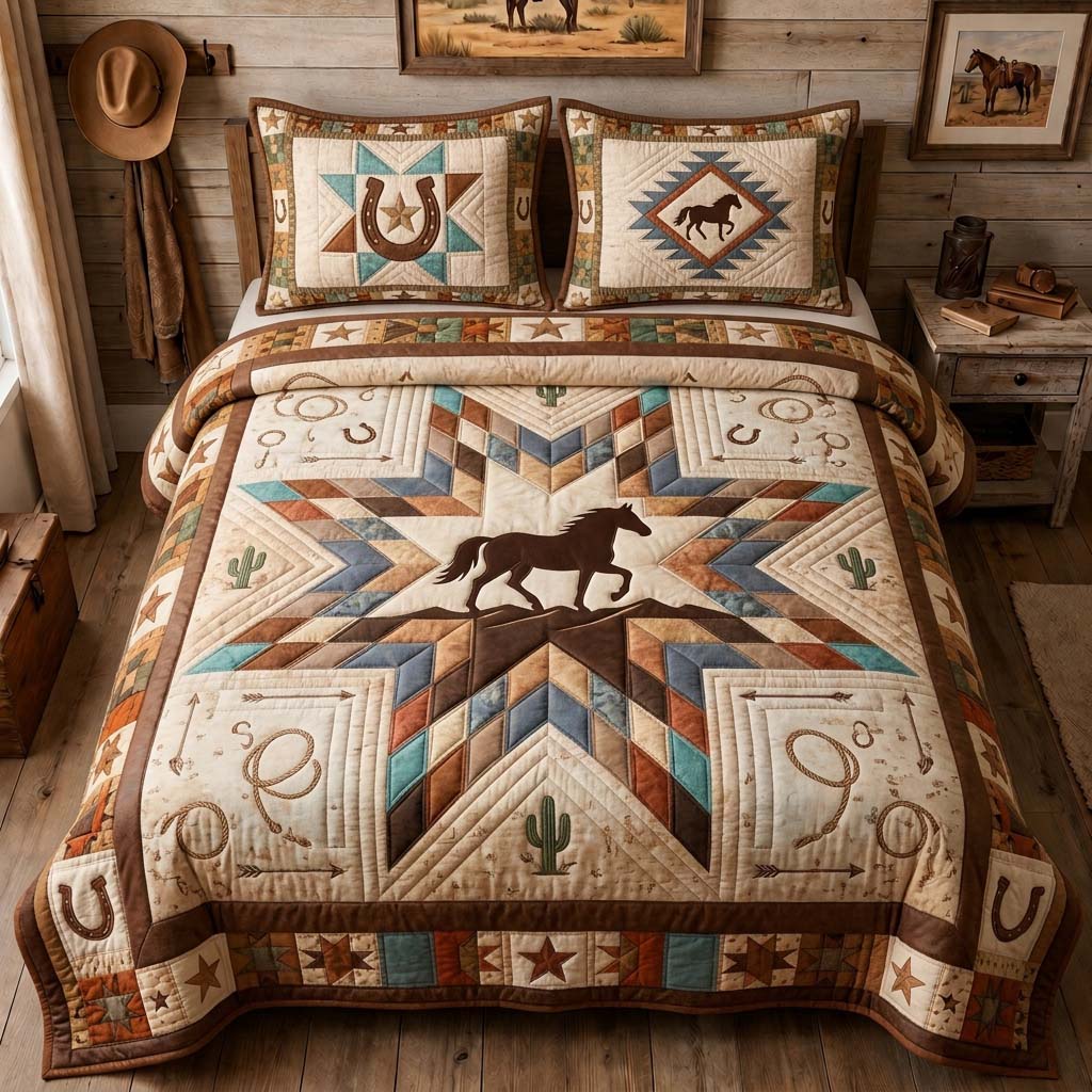 Star Runner Horse 3-Piece Quilted Bedding Set GDTONTD1316