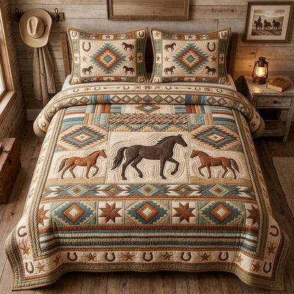 Desert Horse Family 3-Piece Quilted Bedding Set GDTONTD1318