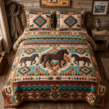 Tribal Horse Herd 3-Piece Quilted Bedding Set GDTONTD1319