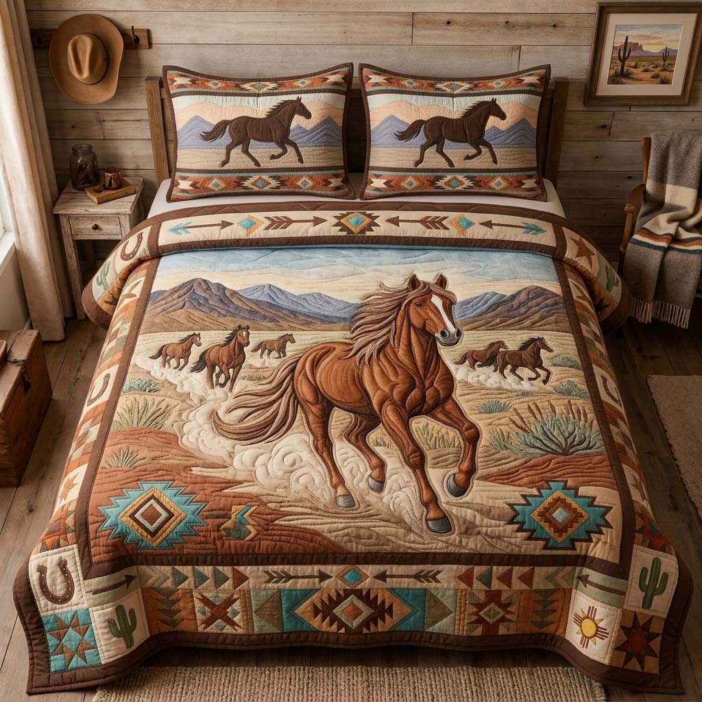 Dust Trail Stallion 3-Piece Quilted Bedding Set GDTONTD1321