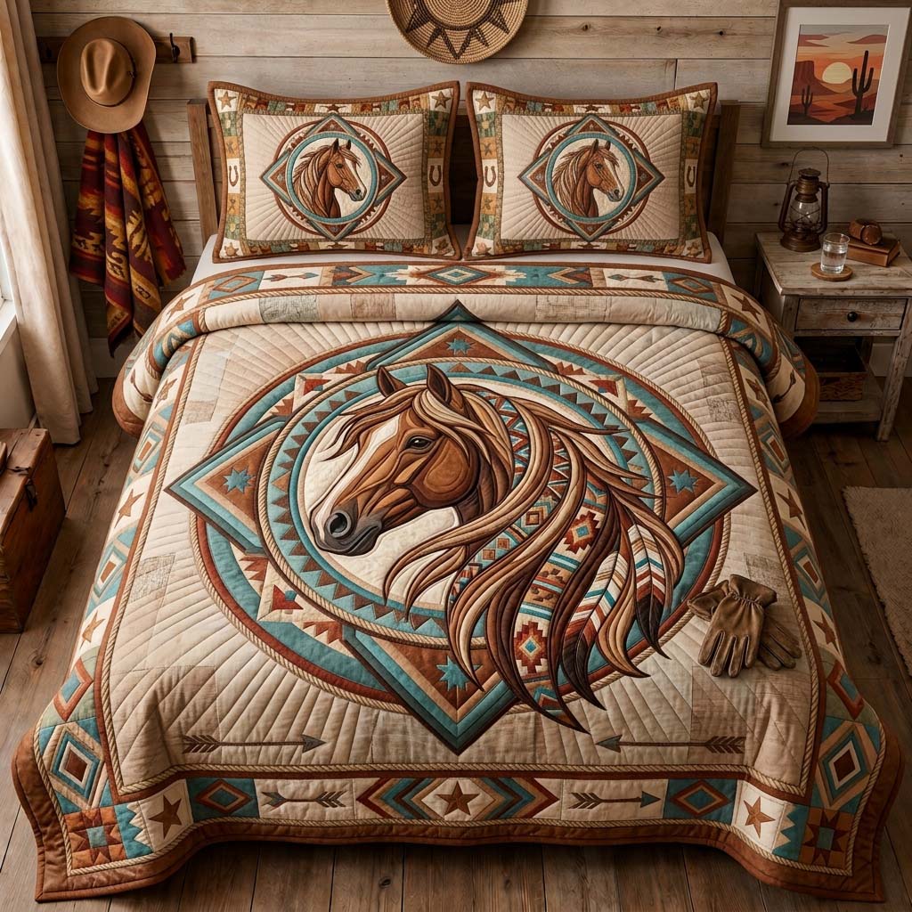 Painted Horse Spirit 3-Piece Quilted Bedding Set GDTONTD1322