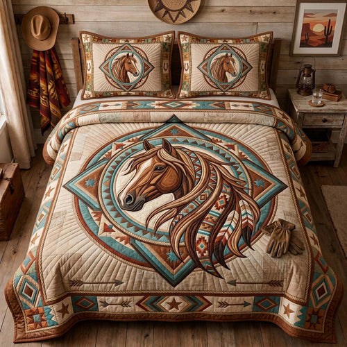 Painted Horse Spirit 3-Piece Quilted Bedding Set GDTONTD1322