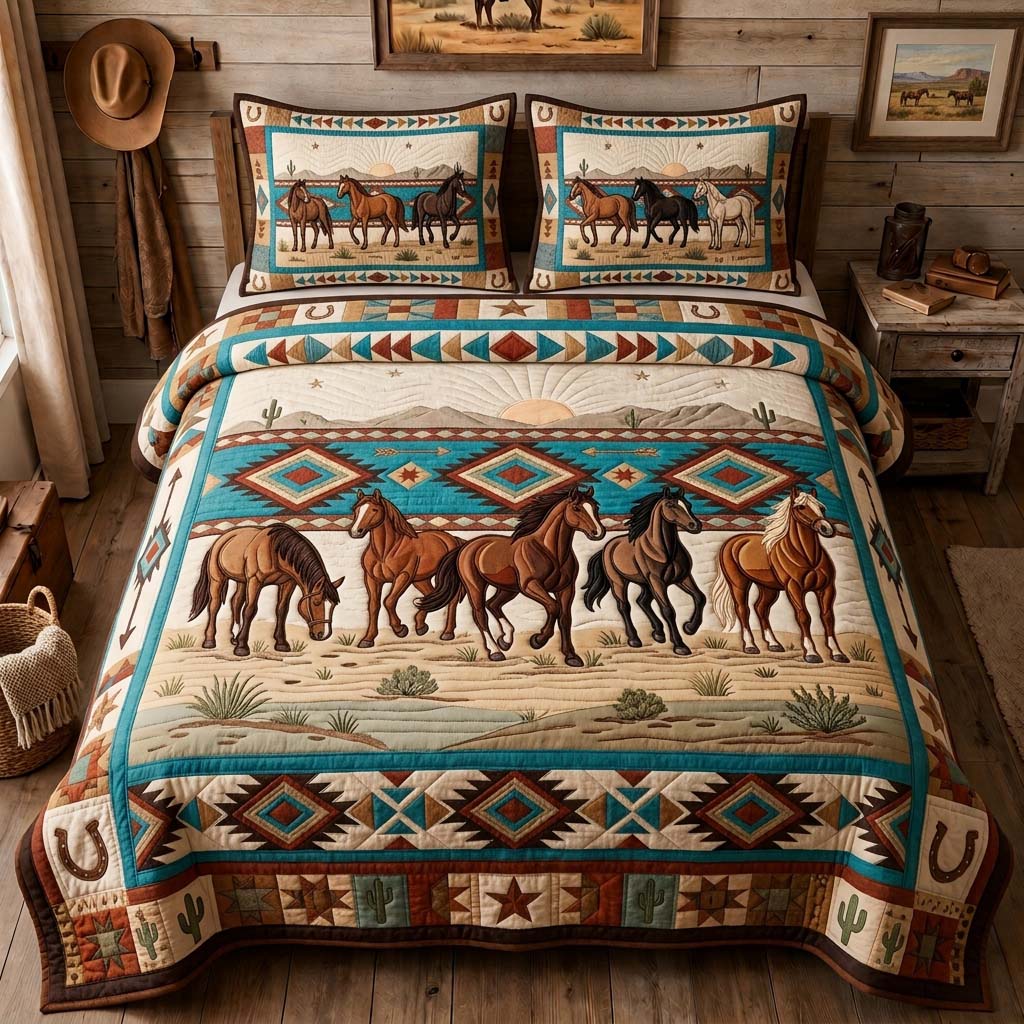 Diamond Horse Panel 3-Piece Quilted Bedding Set GDTONTD1323