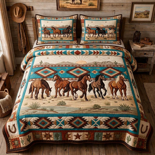 Diamond Horse Panel 3-Piece Quilted Bedding Set GDTONTD1323