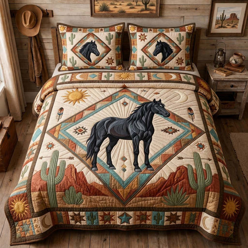 Cowhide Ranch Horse 3-Piece Quilted Bedding Set GDTONTD1324