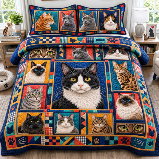 Cat Portrait 3-Piece Quilted Bedding Set GDTONTD1428