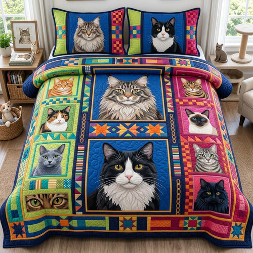 Purrfect Patchwork 3-Piece Quilted Bedding Set GDTONTD1429
