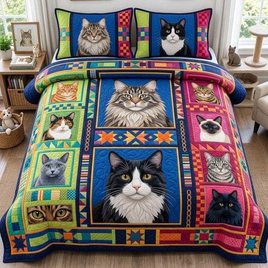 Purrfect Patchwork 3-Piece Quilted Bedding Set GDTONTD1429