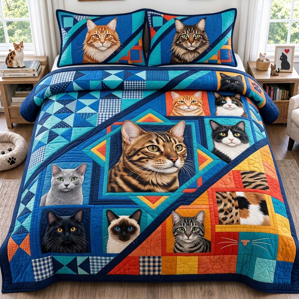 Whisker Gallery 3-Piece Quilted Bedding Set GDTONTD1430