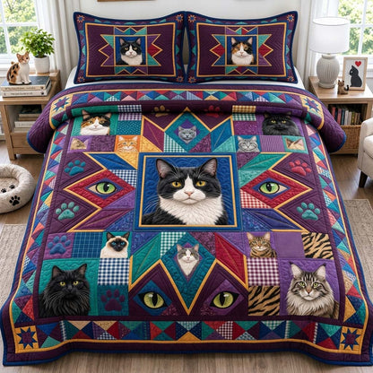 Feline Patchwork 3-Piece Quilted Bedding Set GDTONTD1431