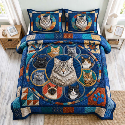 Cat Circle 3-Piece Quilted Bedding Set GDTONTD1432
