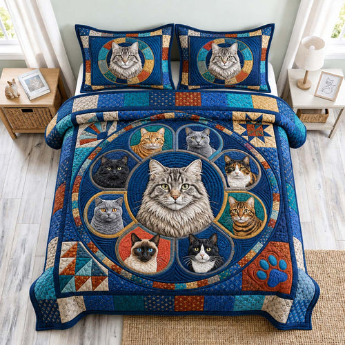 Cat Circle 3-Piece Quilted Bedding Set GDTONTD1432
