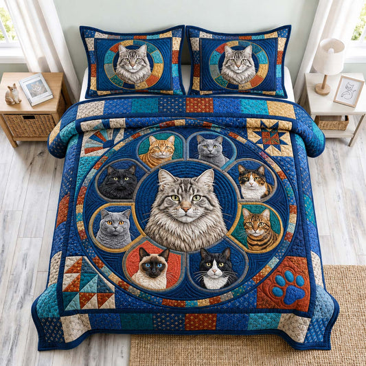 Cat Circle 3-Piece Quilted Bedding Set GDTONTD1432