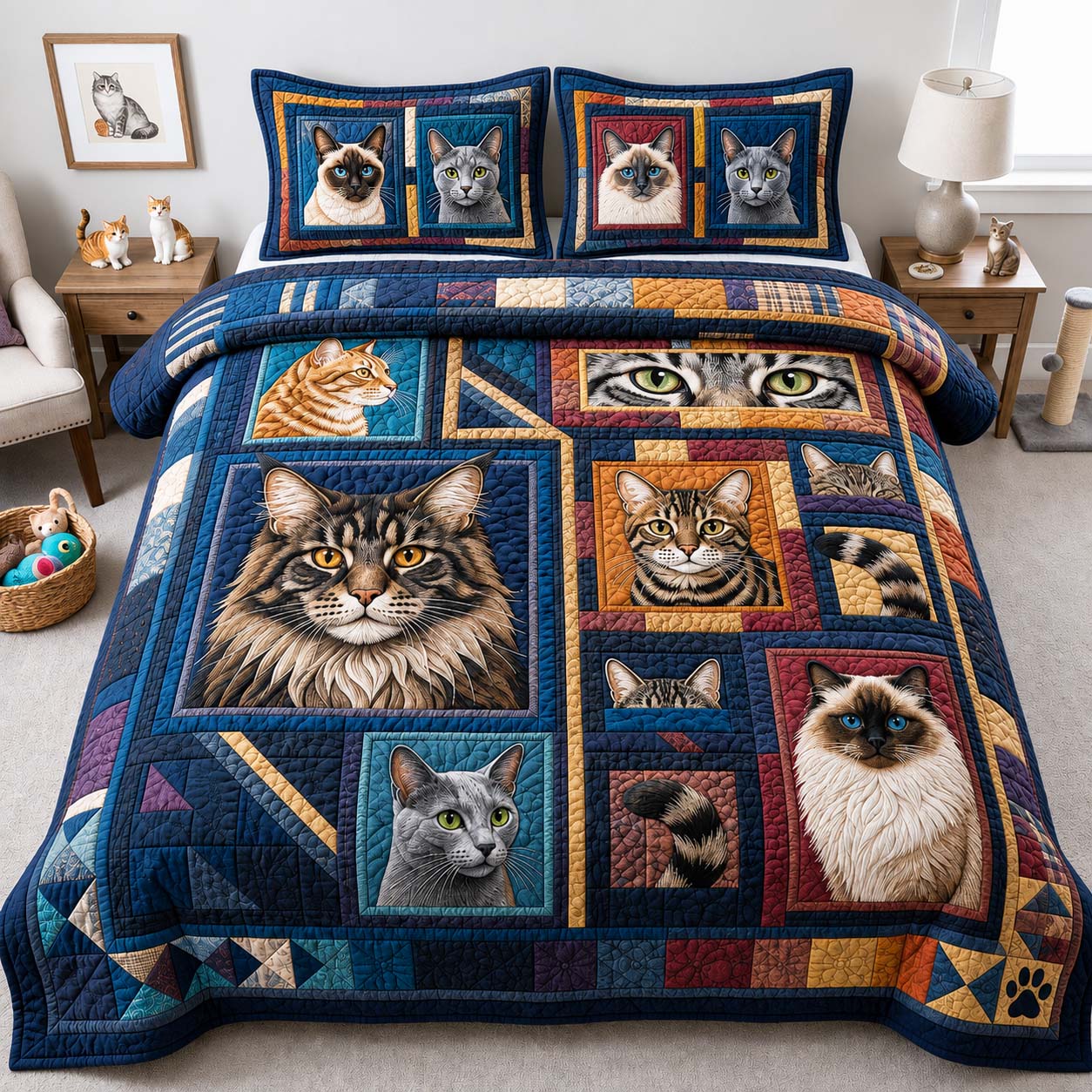 Cozy Cat 3-Piece Quilted Bedding Set GDTONTD1434