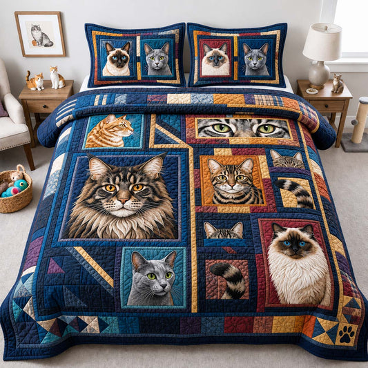 Cozy Cat 3-Piece Quilted Bedding Set GDTONTD1434