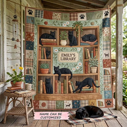 Black Cat Library Quilted Blanket QTCUZ GDTONTD1454