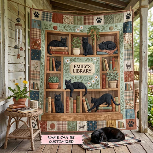 Black Cat Library Quilted Blanket QTCUZ GDTONTD1454