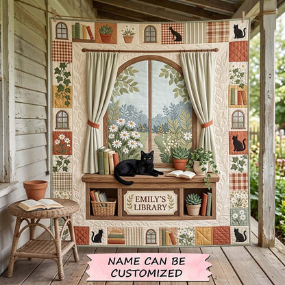 Window Library Cat Quilted Blanket QTCUZ GDTONTD1455