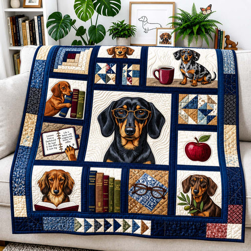 Dachshund Reading Club Quilted Blanket GDTONTD1538