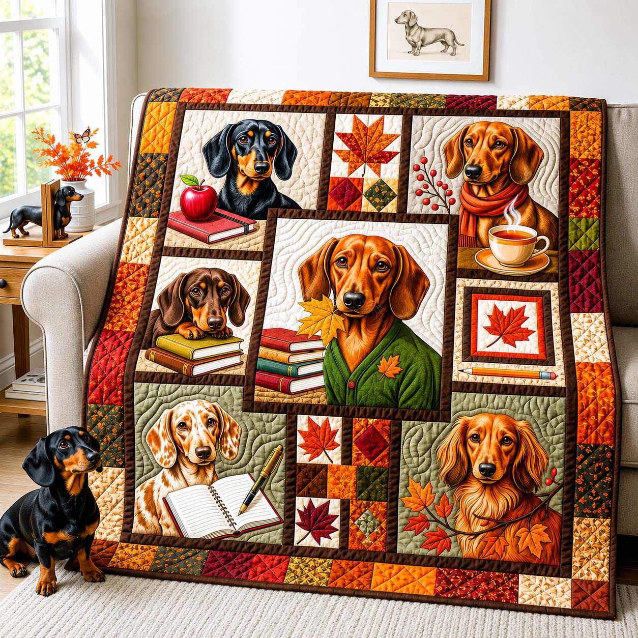 Autumn Dachshund Tales Quilted Blanket GDTONTD1539
