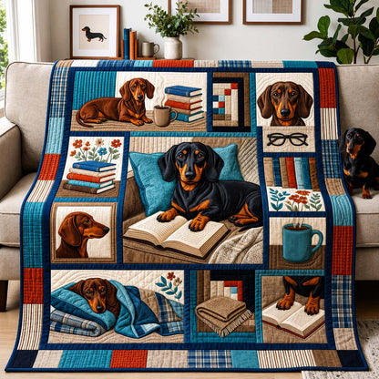 Cozy Dachshund Reads Quilted Blanket GDTONTD1540