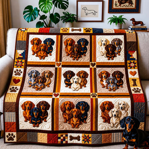 Dachshund Family Portrait Quilted Blanket GDTONTD1541