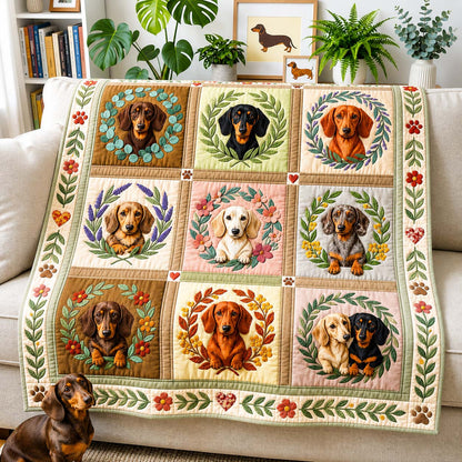 Floral Dachshund Garden Quilted Blanket GDTONTD1542