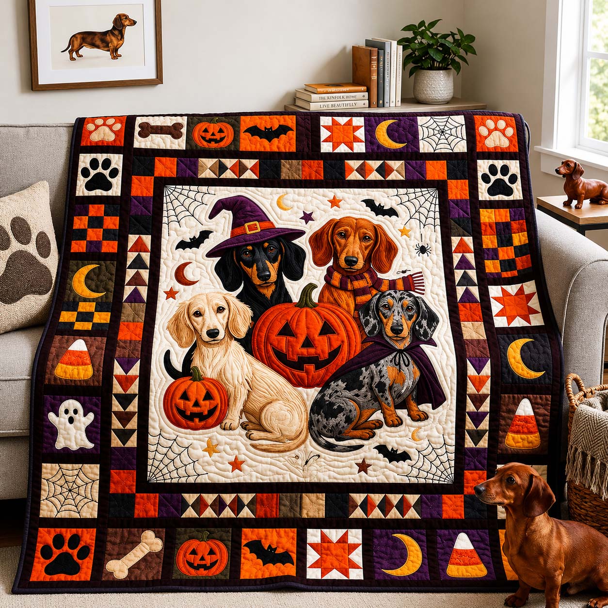Halloween Dachshund Pack Quilted Blanket GDTONTD1544