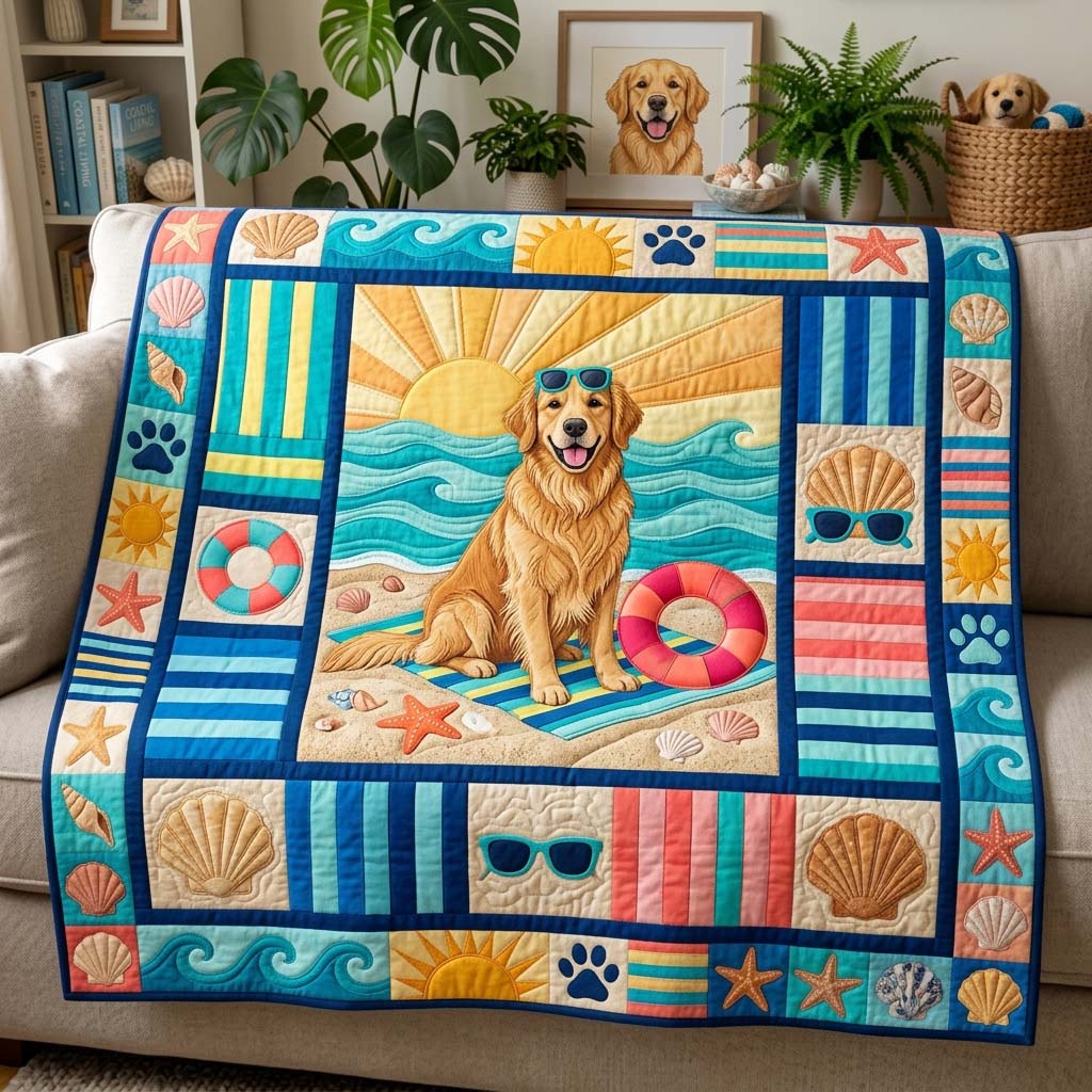 Sunny Beach Retriever Quilted Blanket GDTONTD1549