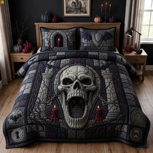 Dungeon Skull Gate 3-Piece Quilted Bedding Set GDTONTD1560