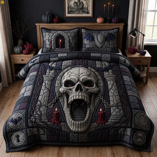 Dungeon Skull Gate 3-Piece Quilted Bedding Set GDTONTD1560