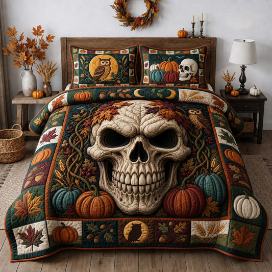Autumn Harvest Skull 3-Piece Quilted Bedding Set GDTONTD1561