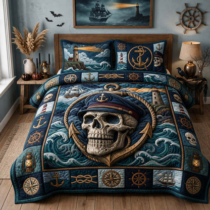 Haunted Sailor Skull 3-Piece Quilted Bedding Set GDTONTD1562
